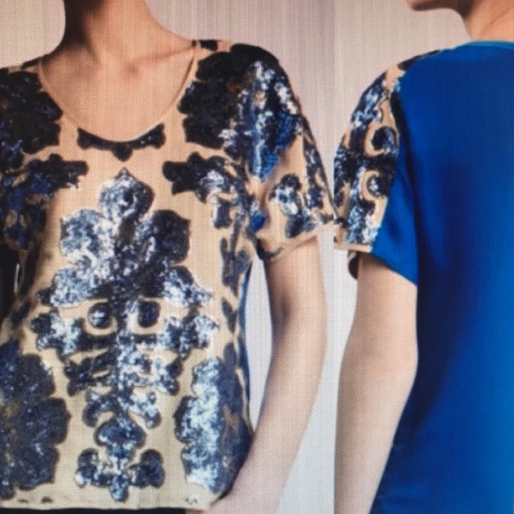 Tracy Reese Neiman Marcus Blue Sequin Blouse - Picture 2 of 4